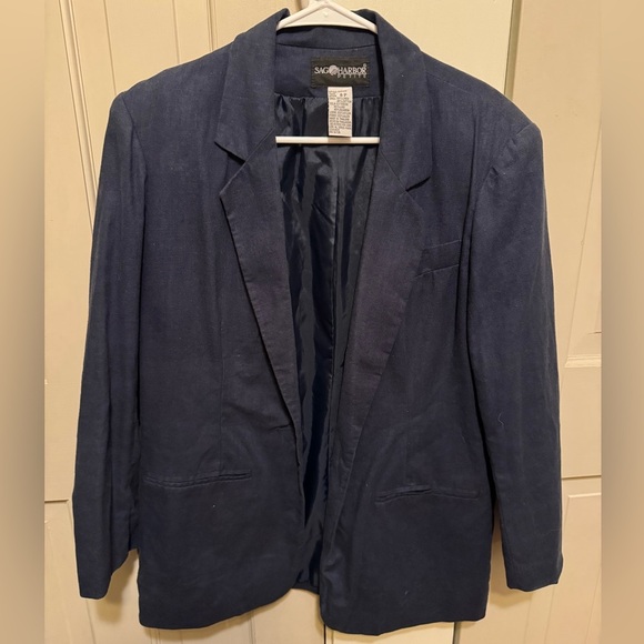 Vintage Sag Harbor Navy Linen Blend Blazer - 8P - Picture 1 of 4